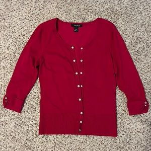 Beautiful WHBM pink-reddish colored cardigan with beautiful silver snaps. Size S